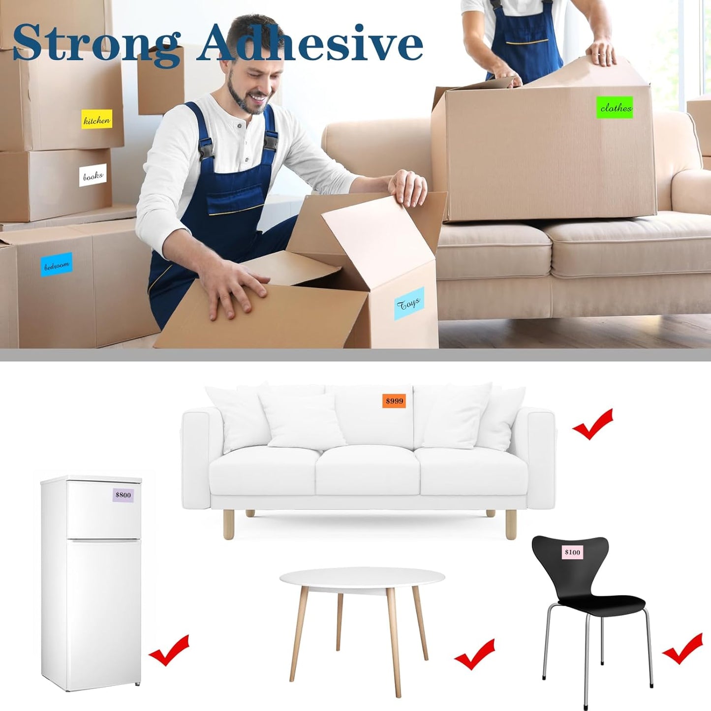 STARLIBOO Colored Labels Stickers 3 x 2 Inch, Rectangle Moving Labels Stickers, 750Pcs Garage Sale Price Sticker, Adhesive Moving Label for Boxes(3 Rolls, Yellow/Fluorescent Green/Orange)