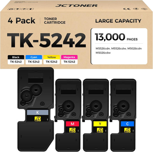 TK-5242 TK5242 Toner Cartridge Set 4-Pack High Yield Compatible for Kyocera ECOSYS M5526cdn M5526cdw M5026cdn M5026cdw Printer Replacement for Kyocera 1T02R70US0 1T02R7CUS0 1T02R7BUS0 1T02R7AUS0 Black