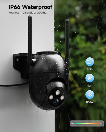 3MP Security Camera Outdoor Wired: Camera for Home Security Outdoor 2.4G/5G WiFi Homekit Dome Surveillance Video Cam Outside 360° PTZ Auto Tracking Color Night Vision 24/7 Recording Motion Detection