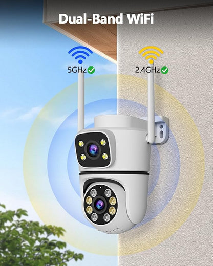 WEILAILIFE 【Dual Lens Linkage】 5MP Outdoor Wireless Security Camera, PTZ WiFi Video Surveillance Cameras for Home Security（2 Pack）