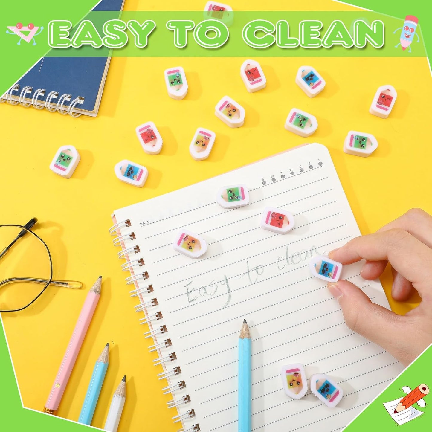 PerKoop 60 Pcs Mini Erasers for Kids Cute Pencil Erasers Bulk Welcome Back to School Gifts for Students Classroom Rewards Prizes Party Favors