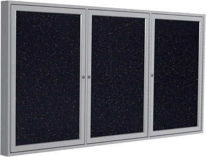 Ghent 36"x72" 3-Door indoor Enclosed Recycled Rubber Bulletin Board, Shatter Resistant, with Lock, Satin Aluminum Frame, Confetti (PA33672TR-CF) ,Made in the USA