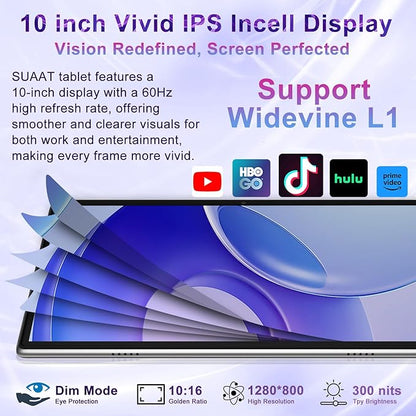 10 Inch Tablet Android 15 Tablets with Keyboard, 30GB 64GB 1TB Expand Tab PC with 2.0GHz Octa-Core, 8MP Camera, 6000mAh, GMS, WiFi 6, BT 5.0, FHD Display, Widevine L1, Gemini AI (Gray)