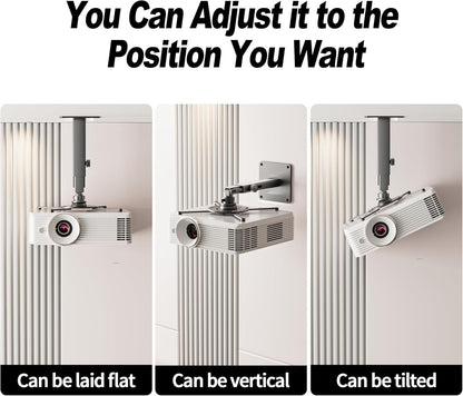 Projector Mount Wall with Multi-Hole Design, Adjustable Universal Projector Ceiling Mount for Home Theater, Office, Classroom, Heavy Duty Aluminum Projector Stand, Load 55 lbs - Black