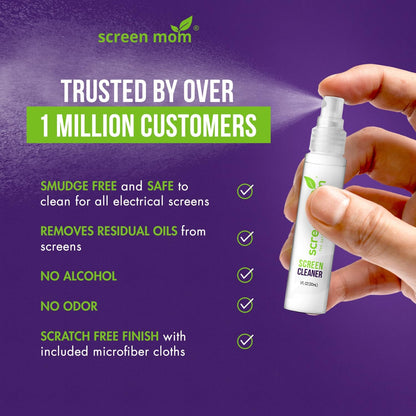 Screen Cleaner Spray and Microfiber Cloths 3-Pack (3x1oz) by Screen Mom-Screen Cleaner Spray and Wipe for TV, Computer, Phone, iPad, Car Screen Cleaning Kit Electronic Cleaner Spray