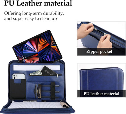 ProCase Portfolio Business Padfolio Folder with Zipper, Conference Meeting Executive File Legal Document Organizer with Pockets Letter Size A4 Writing Pad Notepad Padfolio -Navy
