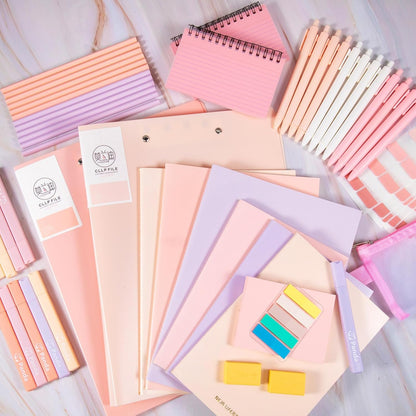 Colarr 54 Pieces Aesthetic School Supplies Including Pastel Highlighters Document Bags Pencils Notebooks Pencil Pouch Ink Pens Sticky Notes Erasers Back to School Gift Stationary Kit (Pink)