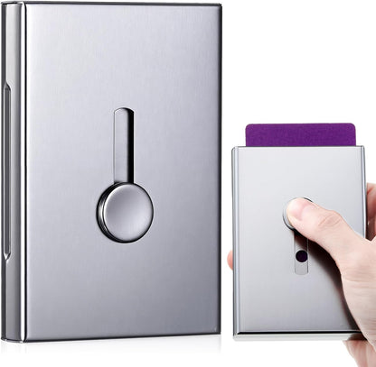 Zonon Large Thumb Drive Business Card Holder Fit 28 Name Credit Aluminum Alloy Slide out Name Card Case Portable Business Holder Wallet Pocket for Men Women (Gray)