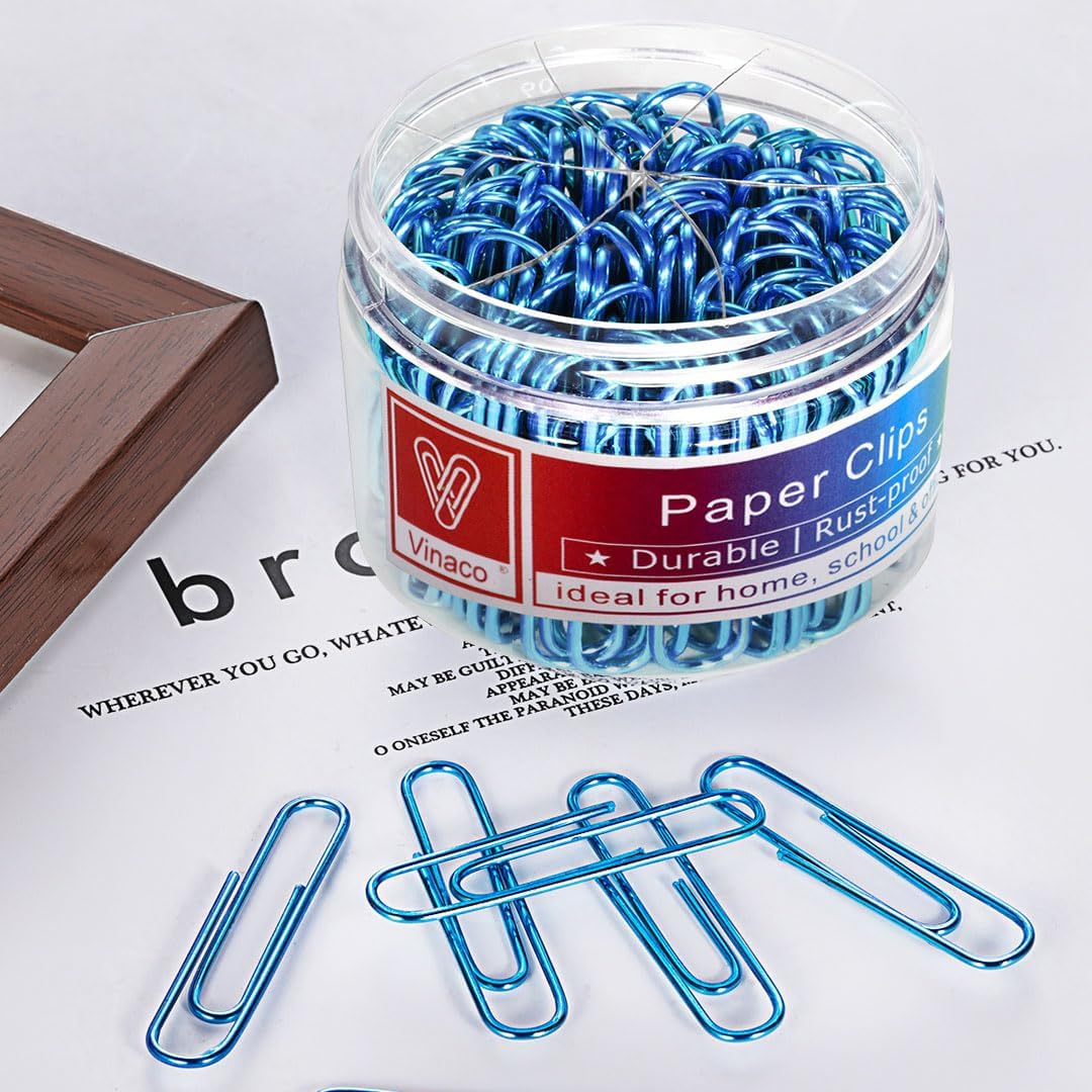 Vinaco Blue Paper Clips, 400PCS Assorted Sizes, 1.3" & 2" Paper Clips, Durable & Rustproof, Coated, Great for Office & School