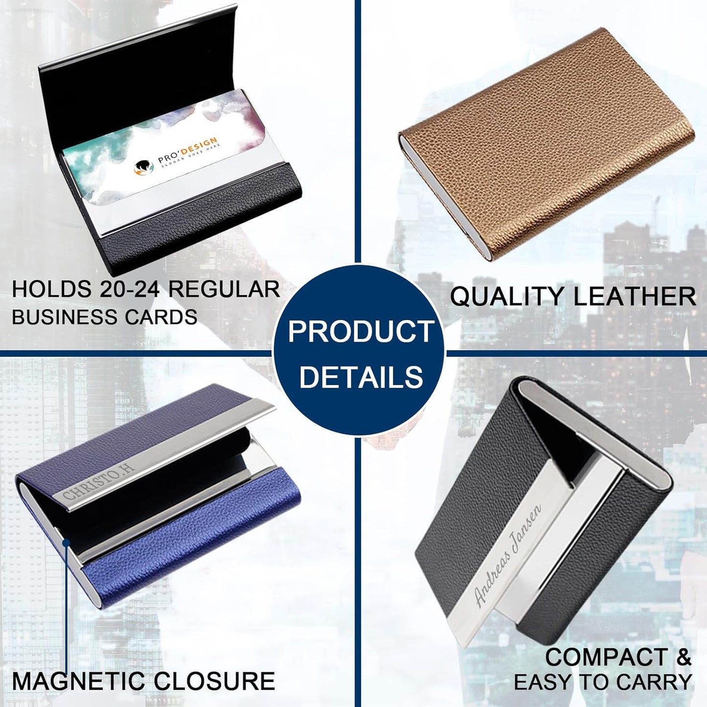 Taikuri Custom Business Card Holder Personalized Engraved Leather Business Card Case Holder Customized Your Text/Logo for Women/Men as Business/Unique Gift