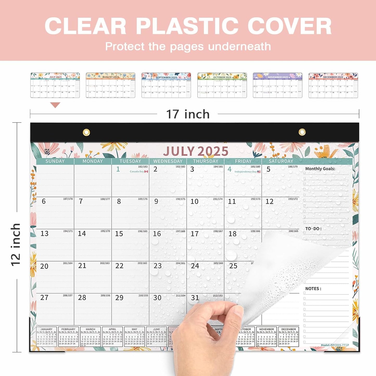 Ospelelf Desk Calendar 2025-2026, Magnetic Fridge Wall Calendar, 18 Month Monthly Large Calendar Planner with Plastic Cover 17" X 12", July 2025 to December 2026 Ditsy Floral