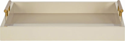 Kate and Laurel Lipton Mid Century Modern Decorative Wood Tray with Brushed Gold Metal Handles, Sand Brown