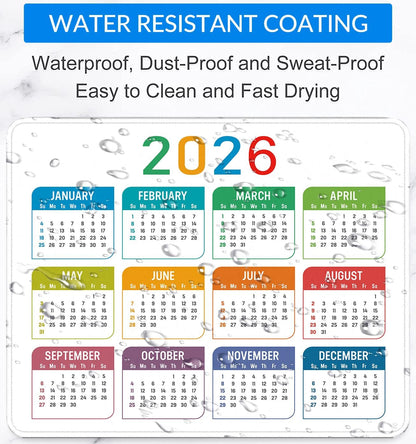 2026 Calendar Mouse pad, Gaming Stitched Edge Computer Accessory Mouse Pad, Rectangular Anti Slip Chloroprene Rubber Mouse Pad for Office and Home Use (White Calendar Mouse Pad)
