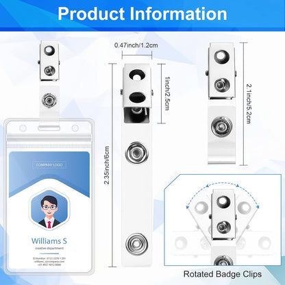 400 Pack Metal Badge Clips with Clear PVC Straps Double Hole ID Badge Clips for Name Tag ID Cards and Badge Holders, Office Supplies