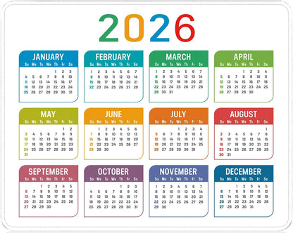 2026 Calendar Mouse pad, Gaming Stitched Edge Computer Accessory Mouse Pad, Rectangular Anti Slip Chloroprene Rubber Mouse Pad for Office and Home Use (White Calendar Mouse Pad)