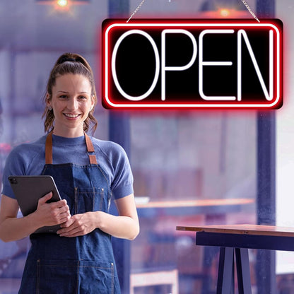 22" X 11" Led Neon Open Signs for Business Ultra Bright Plug In Electric Light Up Large Open Signs with ON/OFF Switch and 12V/2A AC Adapter for Storefront Window Bar Salon Coffee Stores (Red/White)