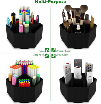 Art Caddy Organizer for Kids, Bamboo Pencil Organizer with 7 Large Compartment, Pen Storage Organizer, Marker Holder, Desk Caddy holds 325+ pencils, Education Supplies & Craft Supplies, Black