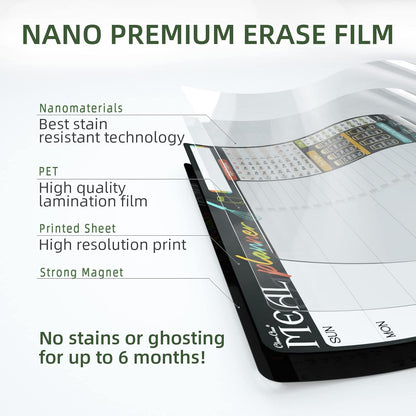 Magnetic Dry Erase Menu Board - 17"x12" Meal Planning Board for Fridge - 6 Extra Fine Point Markers Included - Shipped Flat