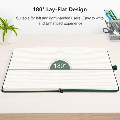 RETTACY Lined Journal Notebook, 2-Pack, 192 Numbered Pages per Pack, A5 Medium Size (5.7'' x 8.3''), for Men & Women, Writing, Work, Leather Hardcover, 100 GSM Thick Paper (Black & Dark Green)