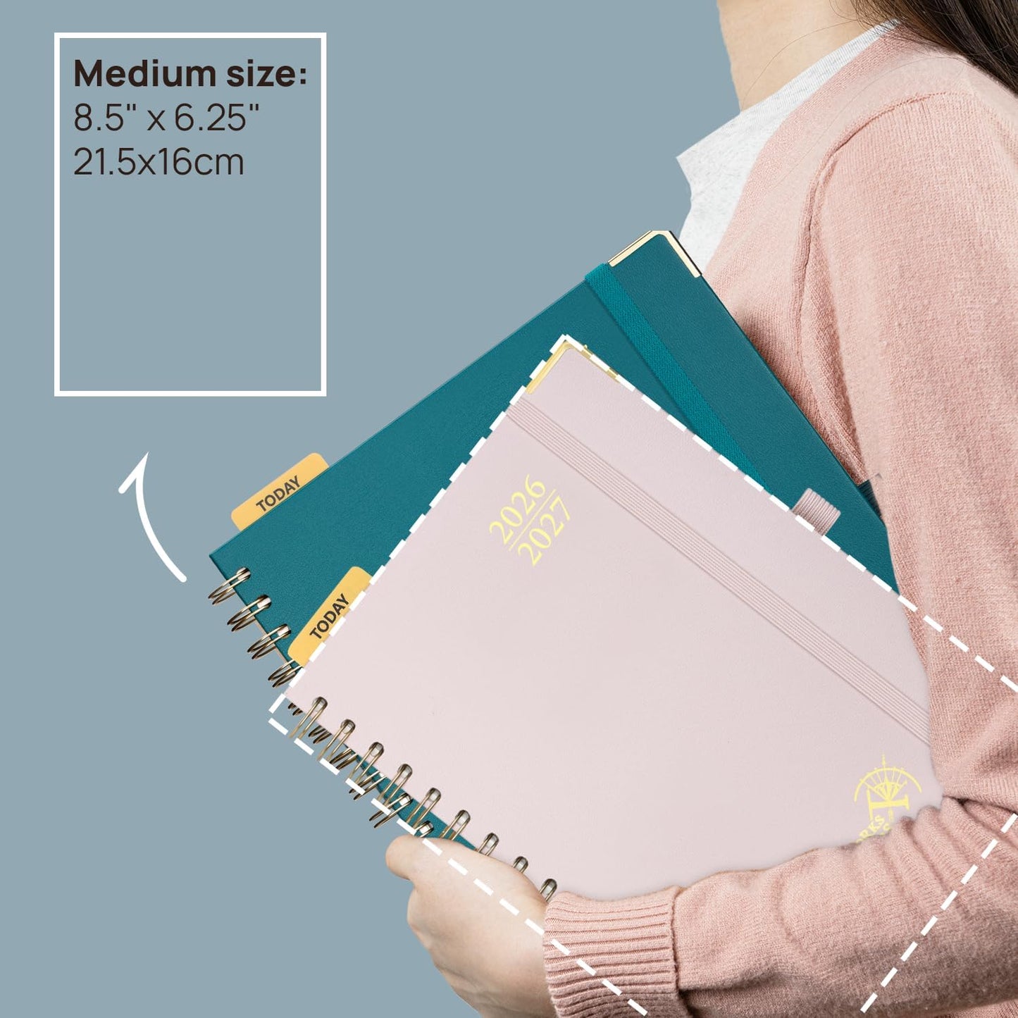 POPRUN Monthly Planner 2026-2027 Spiral Hardcover (6.25'' x 8.5''), 18 Months Calendar (Jan.2026-Jun.2027) - 2 Pages per Month with Dotted Note Pages, Sunday Start, Laminated Tab - Black