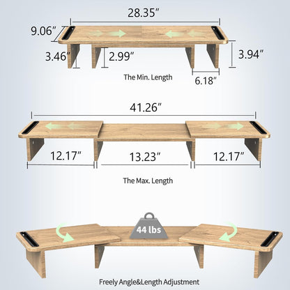 Zimilar Dual Monitor Stand Riser, Monitor Stand with Adjustable Length and Angle, Wood Monitor Stand for Desk, Monitor Riser for 2 Monitors with Storage Space