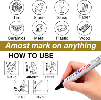 Green Permanent Paint Pens Paint Markers - 12 Pack Oil Based Markers, Quick Drying and Waterproof Marker Pen, Car Tire, Metal, Rock Painting, Wood, Fabric, Plastic, Canvas, Mugs