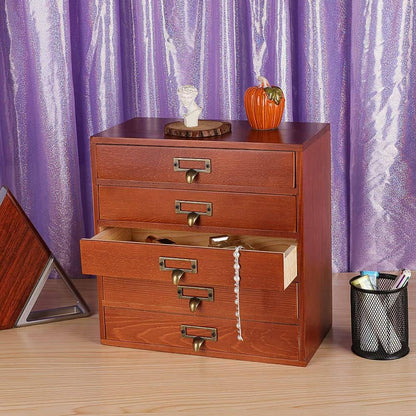 Desktop Drawer Organizer - Wooden Card Catalog Cabinet with Small Drawers - Vintage Rustic Desk Organizer (S-BROWN)