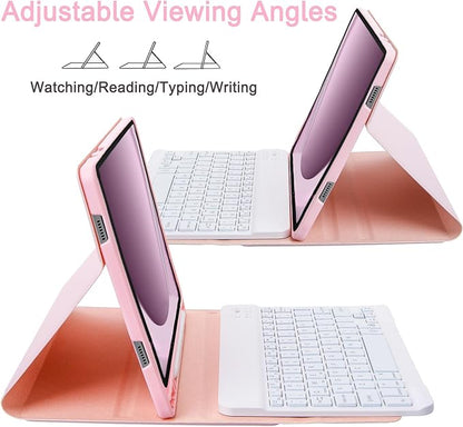 Keyboard Case for Samsung Galaxy Tab A9+/A9 Plus 11 Inch 2023 (SM-X210/X216/X218), Detachable Color Backlit Bluetooth Keyboard and Mouse, Slim Lightweight Stand Cover with Pen Holder (Pink)