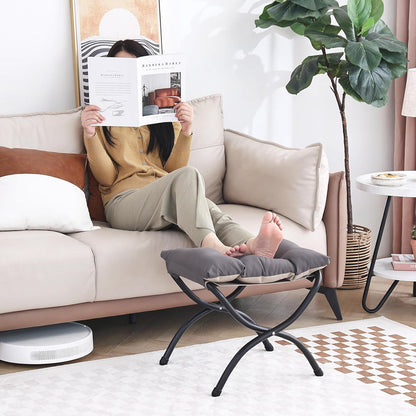 LITA Folding Upholstered Footrest Stool, Modern Small Portable Accent Ottoman with Detachable Thick Cotton Cushion Padded Sofa Stool with Metal Frame for Lazy Chair, Living Room & Bedroom, Dark Grey