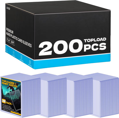 200 Count Topload Card Holder, Sooez 35PT Topload Card Protector, 3" x 4" Hard Plastic Card Sleeves, Baseball Card Protector, Rigid Toploading Card Case for Collectible Trading Sports Cards