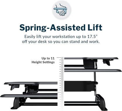 Vari - VariDesk Essential 36 - Two-Tier Standing Desk Converter for Monitor & Accessories - Height Adjustable Sit Stand Desk - Fully Assembled Monitor Riser for Home Office - 36" Wide, Black