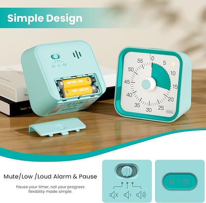 Visual Timer for Kids with Pause Function, 60 Minute Countdown Timer for Kids Desk Study, Teaching, Kitchen Cooking, Office Meetings, Time Management for ADHD (Green)
