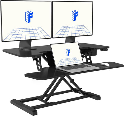FLEXISPOT Electric Standing Desk Converter 36" Wide Motorized Stand up Riser for Monitor and Laptop, Black Height Adjustable Workstation for Home Office
