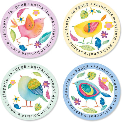 Colorful Images Cheerful Chirping Return Address Mailing Labels, Personalize with Name & Addresses, Set of 144 Self Adhesive, Easy Peel Flat Label Sheets, 1-½" Across, 4 Designs