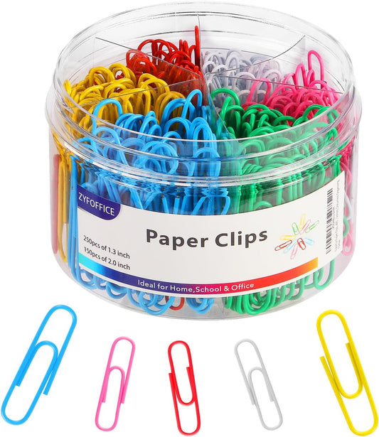 Multicolor Jumbo Paper Clips, 1.3 Inch (33mm) & 2 Inch (50mm), 400-Pack for Office, School & Home Document Organizing (Colorful, 1.3 Inch and 2 Inch)