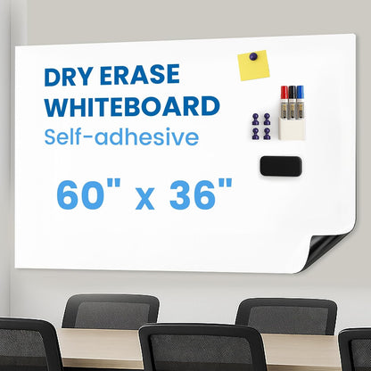 YOUNGJQ Magnetic Whiteboard for Wall 60" x 36”, Self-Adhesive Magnetic Dry Erase White Board Sticker, Peel and Stick Wallpaper, Easy to Write and Clean for Office Home Playroom