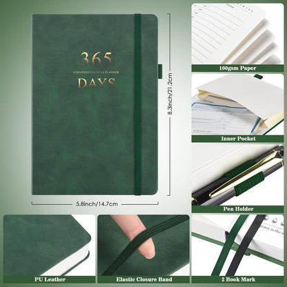 Asten Planner, Undated Daily Planner with To Do List, 365 Days Planner for ADHD Adult, Agenda for, Hourly Planner Notebook for Goal Setting, Productivity Planner with Calendar, 8.3'' x 5.8'' (Green)