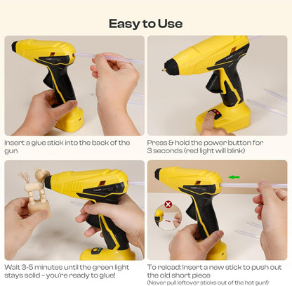 Caydo Cordless Hot Glue Gun, Portable Glue Gun, 2200mAh Type-C Rechargeable and Fast Heating, Heat Glue Gun Kit with 10PCS Glue Sticks for DIY Arts, Home Repairs, Crafting and Gift Making