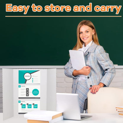 Henoyso 8 Pieces Tri Fold Poster Board Lightweight Fold Presentation Board for Science Fair Display(14 x 22 Inch,White)