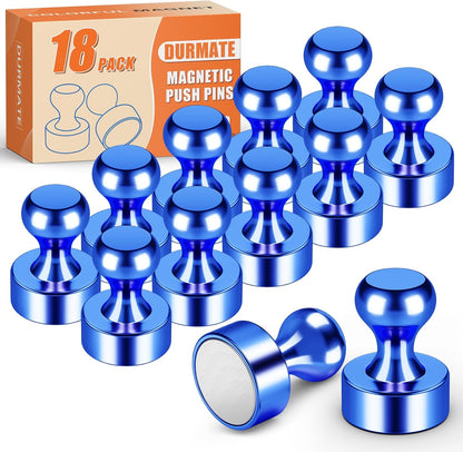 Strong Whiteboard Magnets, Small Cute Kitchen Magnets for Refrigerator, Blue Metal Magnetic Push Pins, 18 Pack Magnetic Clips for for Gadgets, Desk Accessories, Classroom, Bulletin Board