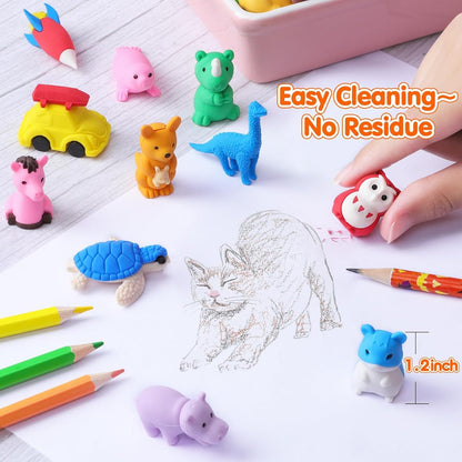 100 Pack Animal Erasers Desk Pet for Kids 3D Puzzle Pencil Eraser Take Apart Bulk Treasure Box Toy for Classroom School Prize Kids Party Favors Back to School Supplies Goodie Bag Stuffers Gift(Random)