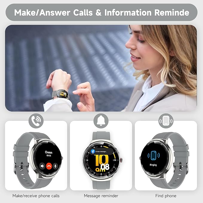 Smart Watch for Men Women, 1.43" AMOLED IP68 Waterproof Smartwatch, Fitness Tracker with Heart Rate/SpO2/Sleep Monitor, 150+ Sports Mode, Bluetooth Call Android & iOS Compatible, 2 Bands