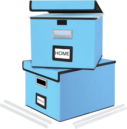 Huolewa Decorative File Organizer Document Storage Boxes with Lids, Linen Hanging Filing Storage Boxes, Decorative Home/Office Filing System for File and Folders Storage