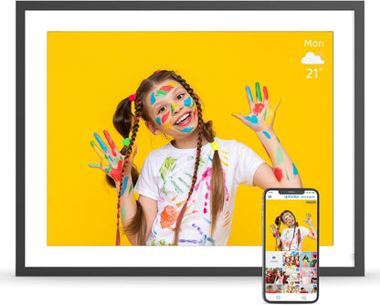 Large 32GB Digital Picture Frame Electronic Calendar - 16.2 Inch Wall Mountable Wi-Fi Picture Frame, Auto-Rotate, Motion Sensor, Share Photos Video via App Email, Free Cloud Storage, Gift for Him