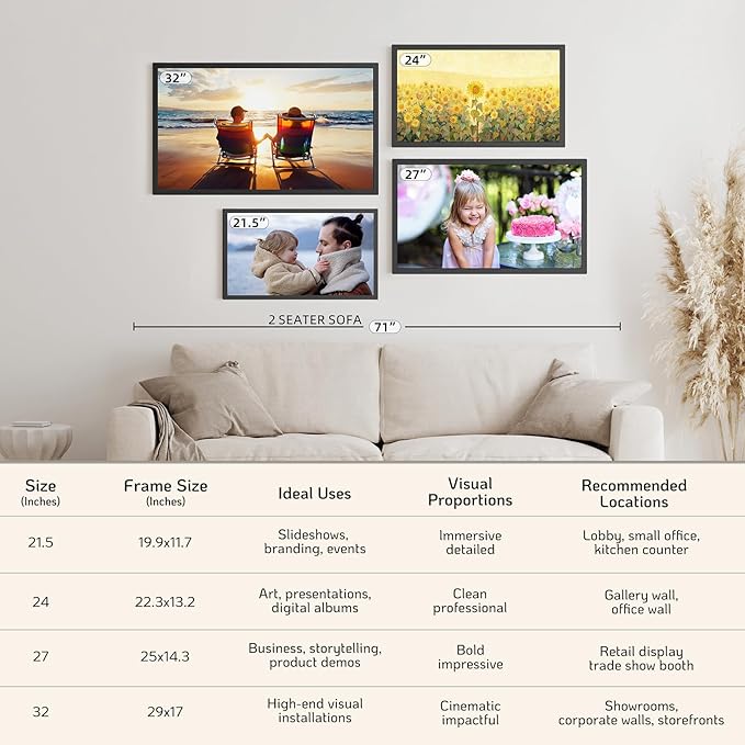 NexFoto 24 Inch Touchscreen Digital Picture Frame Large, WiFi Electronic Photo Frame 64GB, Add Pics from Google Photos, Upload Photos/Videos via App/USB, for Mom/Grandparents, Black