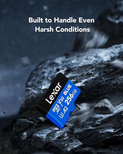 Lexar 256GB 2 Pack Blue Micro SD Card Up to 160MB/s, microSDXC UHS-I Memory Card with SD Adapter, C10, U3, A2, V30, Full HD, 4K UHD, High Speed TF Card