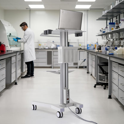 AW Medical Mobile Laptop Cart Rolling PC Stand Ultrasound Imaging Cart Computer Workstation on Wheels with Handle 220 Lbs Capacity CPU Printer Power Strip Holder for Dentistry Clinic Lap Hospital