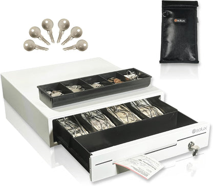 SOLUX 13" Cash Drawer - Cash Registers - Cash Register Drawer for POS - Square Cash Drawer for Small Businesses - Removable Coin Tray - 24V, RJ11/RJ12-Key Lock 4 Bill - 5 Coin, White