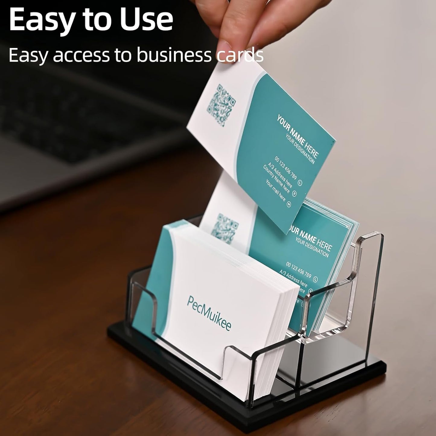 PecMuikee Business Card Holder for Desk，Acrylic Business Card Display Stand,Multiple Business Card Holders for Office, Exhibition, Home, Restaurant 2 Slot 2 Tier