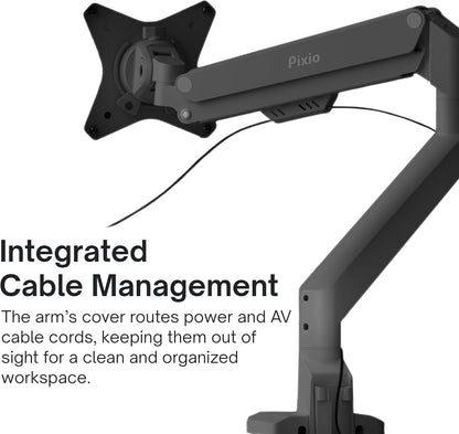 Pixio PS1S Wave Black Single Monitor Arm Stand Desk Mount - Fits up to 32 inches Monitors and up to 19.8lbs. VESA Compatibility and Integrated Cable Management